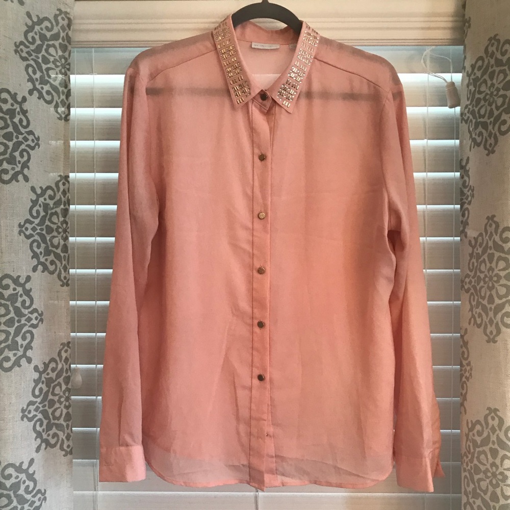 NY&Co. Coral Blouse with Gold Collar Desin